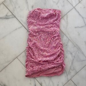 SHEIN Pink Sequin Ruched Mini Dress